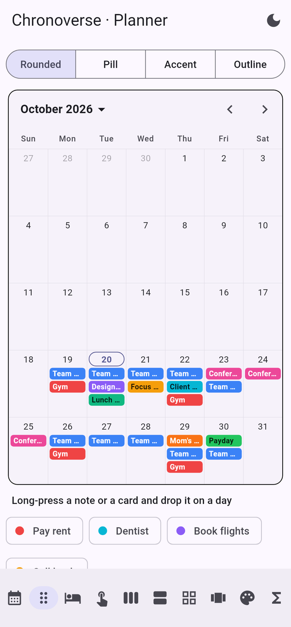 Planner with drag and drop cards