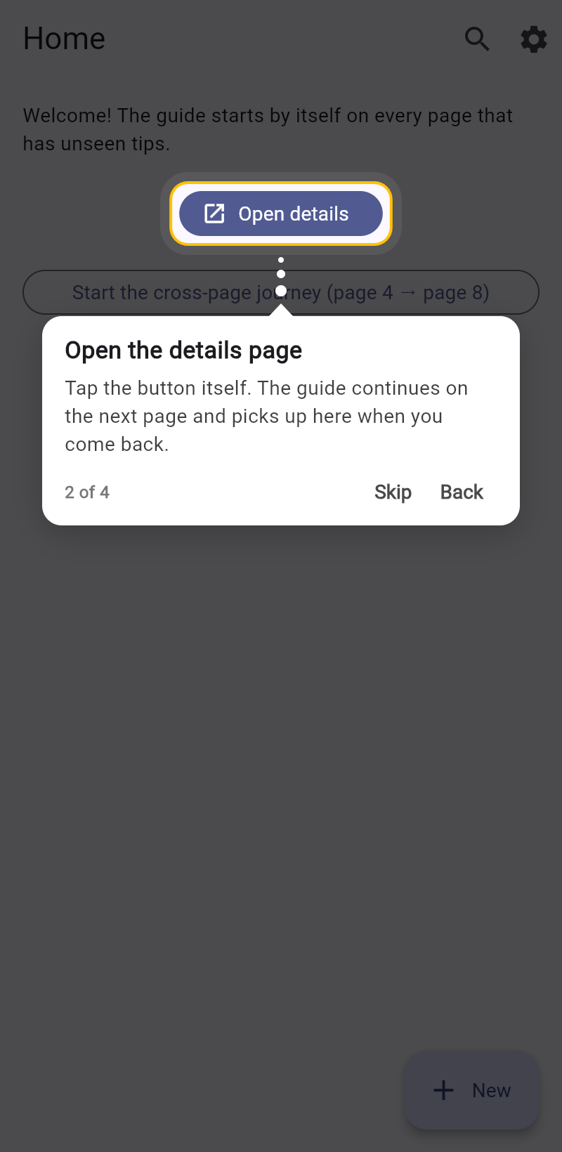 A dolphin walkthrough step highlighting a button