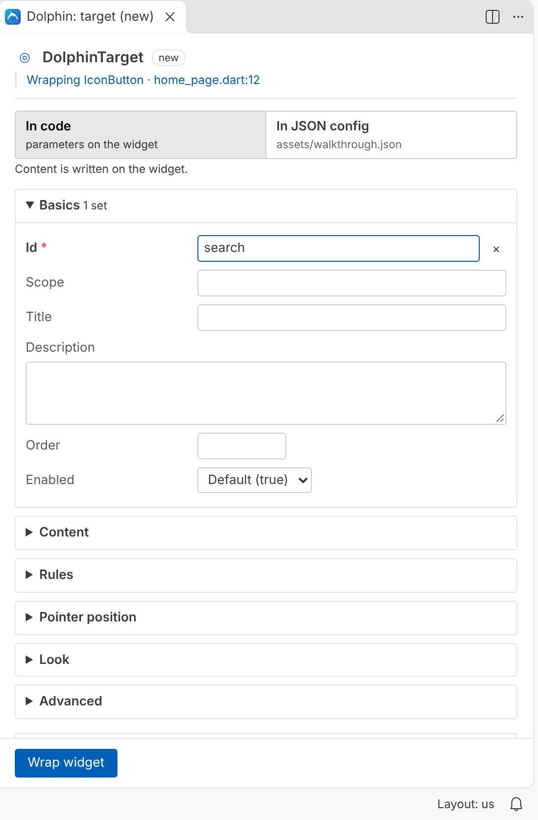 The configure form for a new step