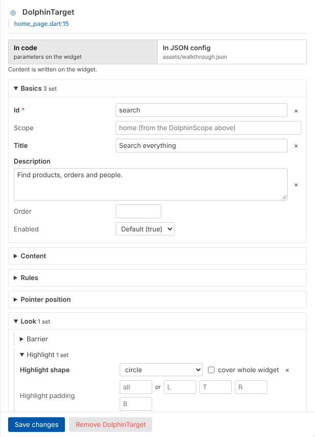 The configure panel